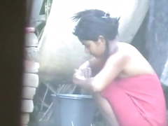 Wow... awesome desi village beauty bathing outside